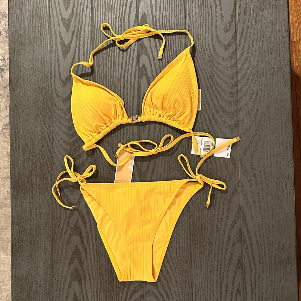 Michael Kors Yellow Ribbed String Bikini Set